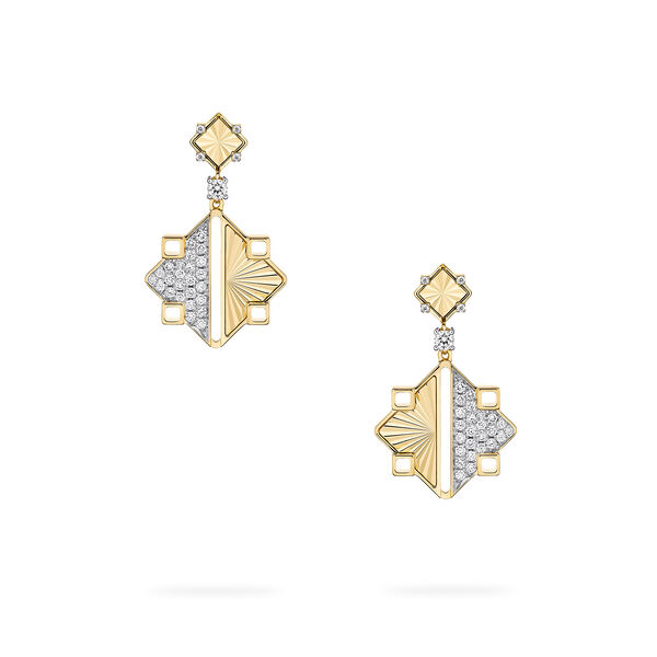 Guilloch&eacute; Yellow Gold and Diamond Drop Earrings