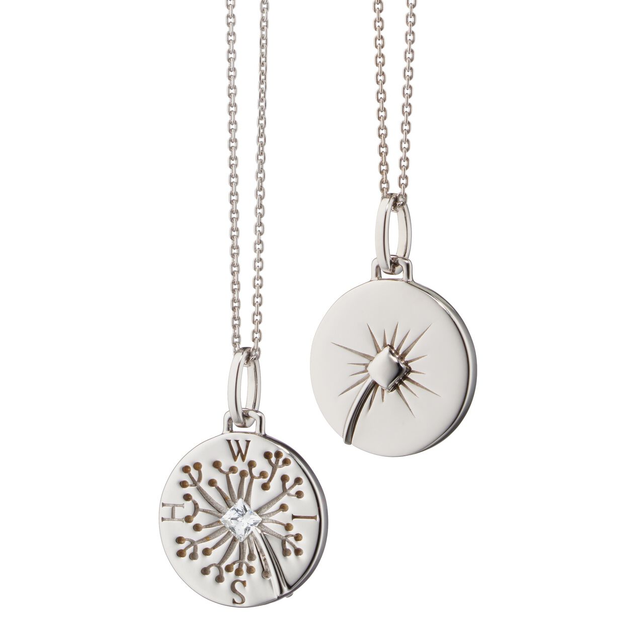 Monica Rich Kosann Modern Charm Wish Dandelion Intaglio Silver and White Sapphire Pendant Back image number 1