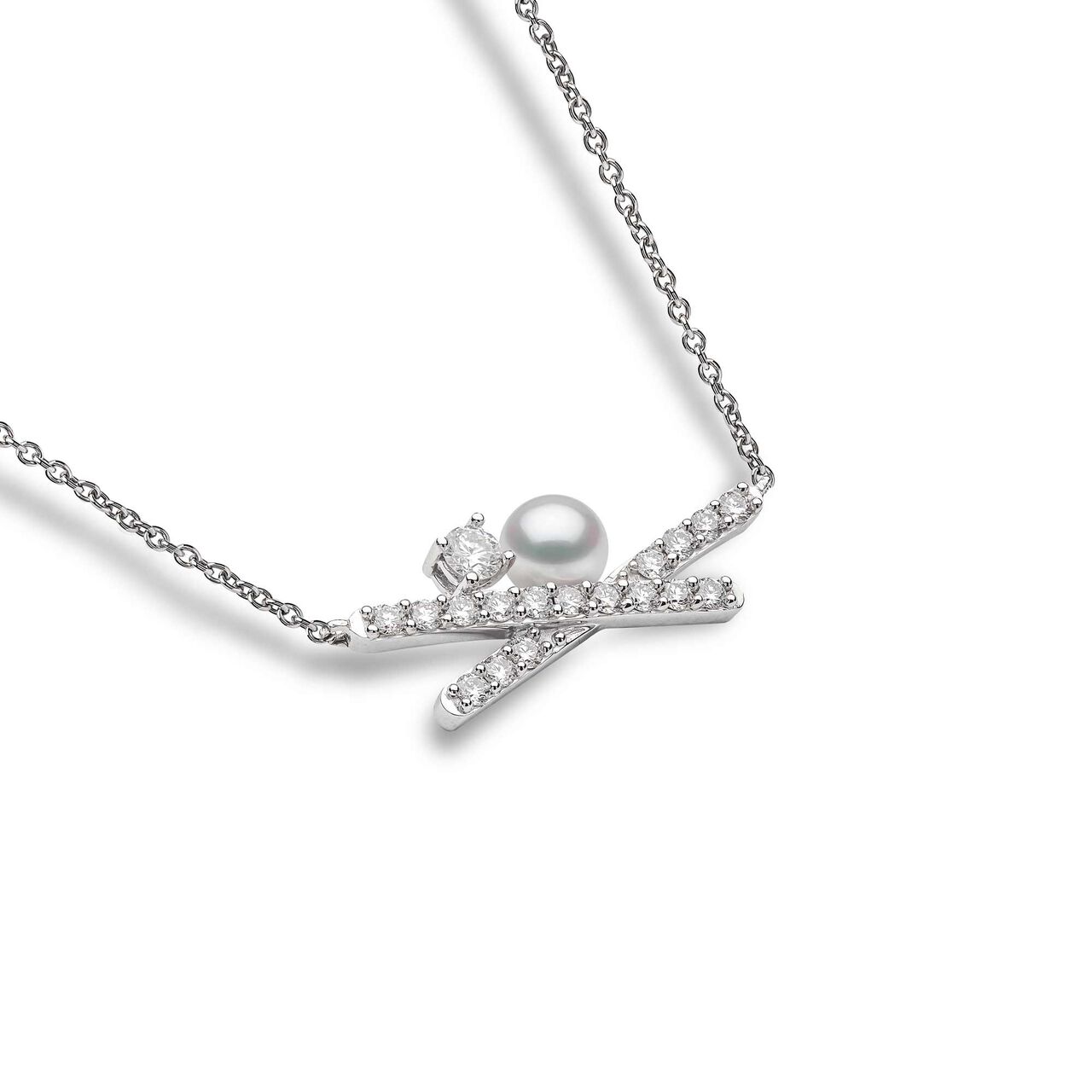 yoko london sleek white gold pearl diamond x pendant qyn2232 7x flat image number 2