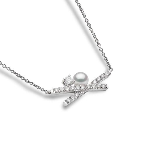 yoko london sleek white gold pearl diamond x pendant qyn2232 7x flat image number 2