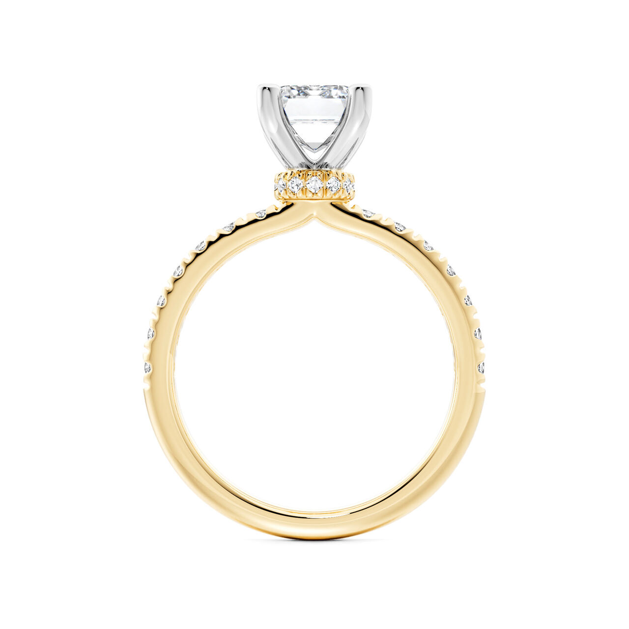 Birks Deco Bague de fian&ccedil;ailles en or jaune &agrave; diamant solitaire rond avec halo cach&eacute; image number 2