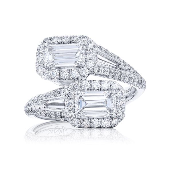 Emerald-Cut Diamond Twogether Ring with Single Halo