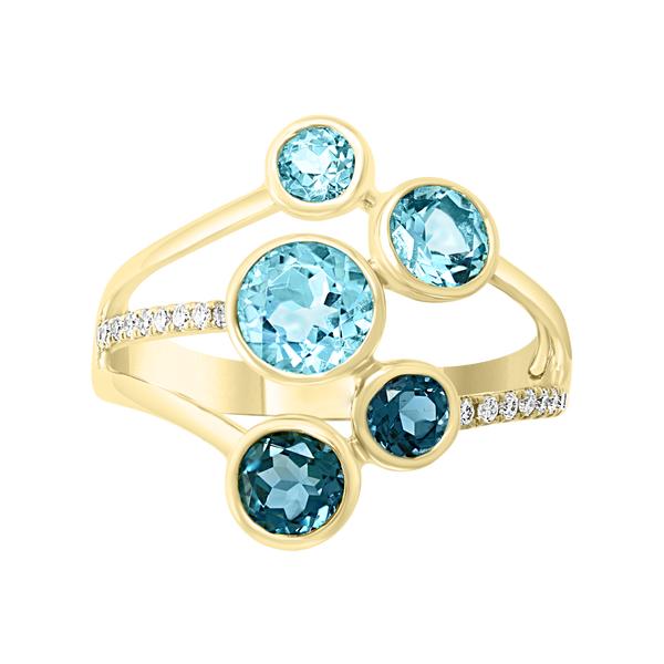 Diamond, London Blue Topaz and Swiss Blue Topaz Ring