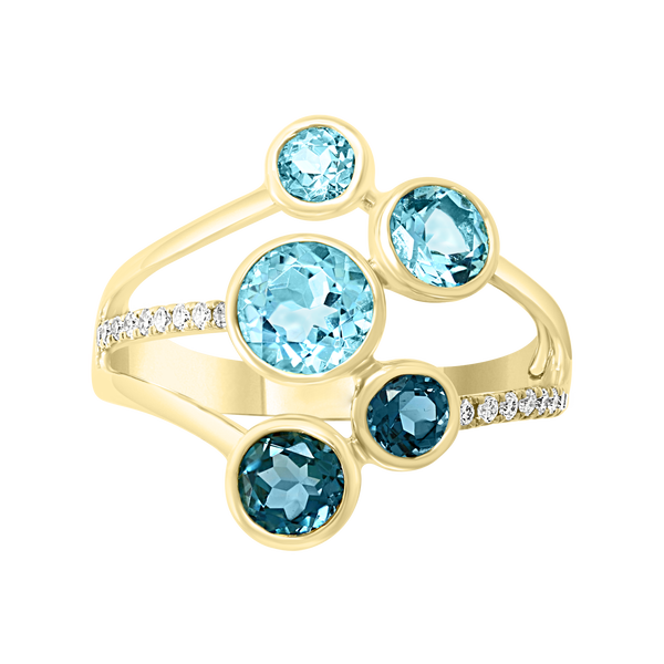 Diamond, London Blue Topaz and Swiss Blue Topaz Ring