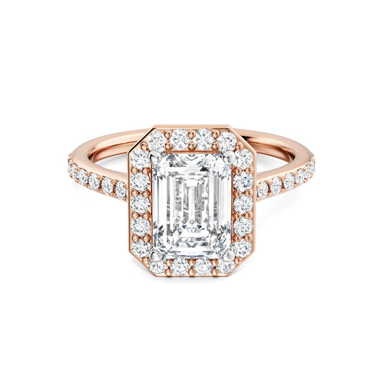 Birks Ros&eacute;e du Matin Rose Gold Emerald-Cut Diamond Engagement Ring with Halo and Pav&eacute; Band image number 0