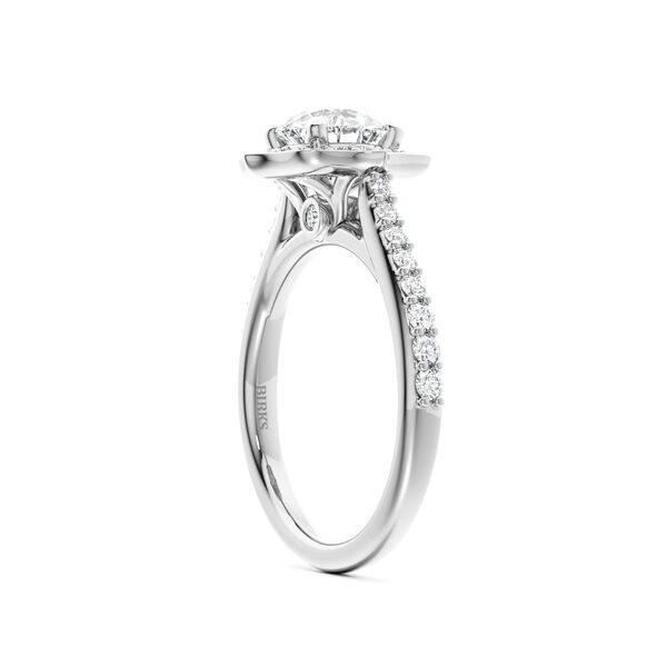 H&eacute;ritage bague de fian&ccedil;ailles solitaire ronde en diamant, avec halo et anneau pav&eacute; de diamants en or blanc