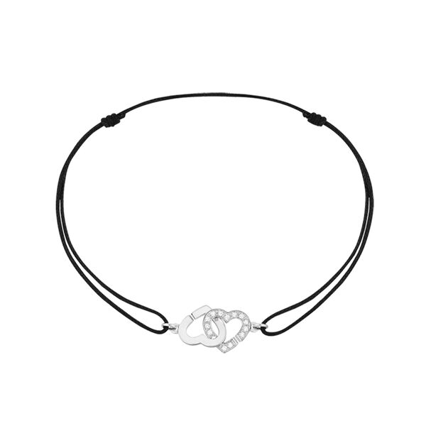 Bracelet cordon Double Coeurs R9 en or blanc et pavé de diamants