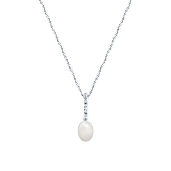 Freshwater Pearl and Diamond Drop Necklace