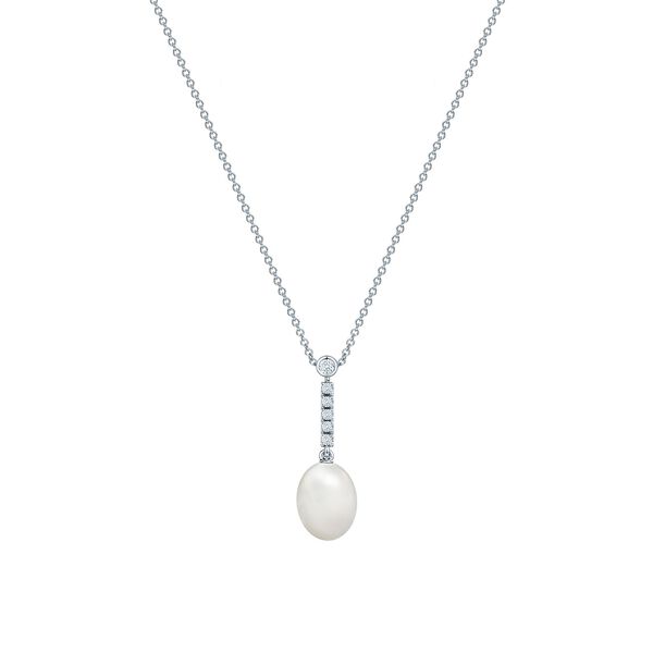 Freshwater Pearl and Diamond Drop Necklace