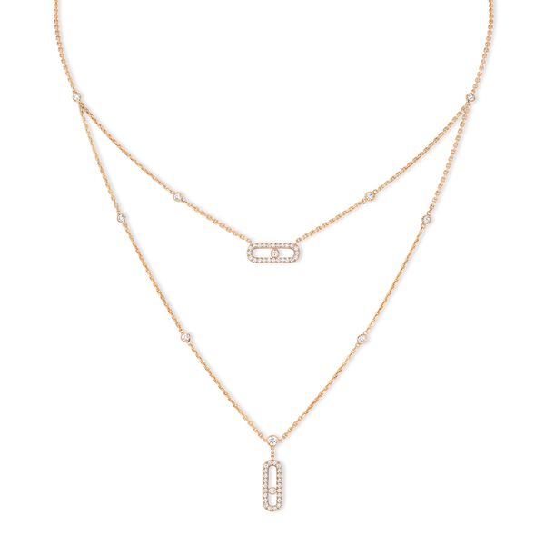 Collier 2 rangs Move Uno en or rose avec pav&eacute; de diamants