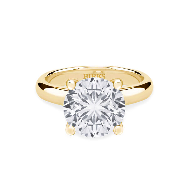Yellow Gold Round Diamond Solitaire Engagement Ring with Sapphire Accent
