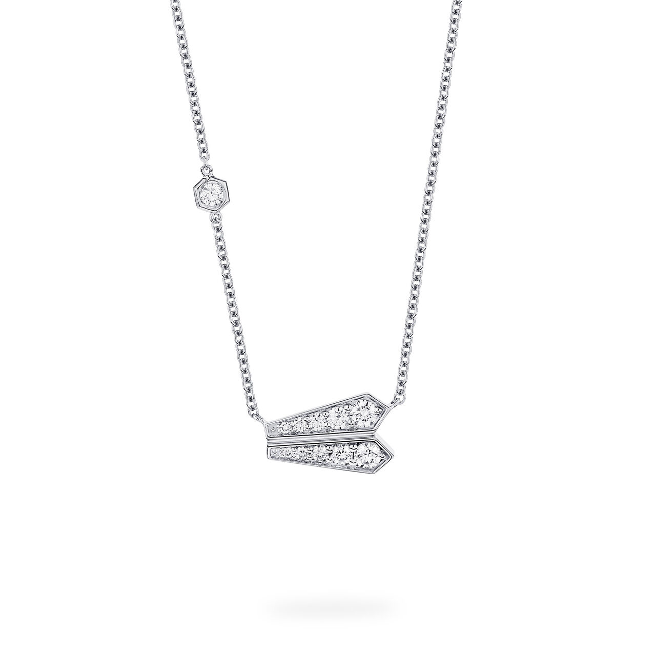 Front view of Birks Beekeeper white gold necklace with brilliant-cut diamonds image number 0