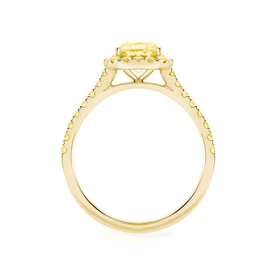 Birks Rosée du Matin Cushion Cut Yellow Diamond Engagement Ring with Halo and Pavé Yellow Gold Band Side image number 2
