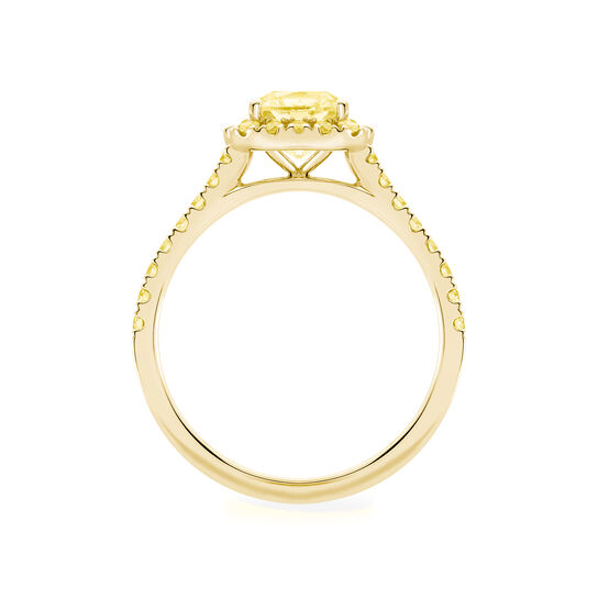 Birks Rosée du Matin Cushion Cut Yellow Diamond Engagement Ring with Halo and Pavé Yellow Gold Band Side image number 2