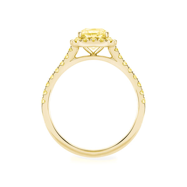 Cushion Cut Yellow Diamond Engagement Ring with Halo and Pavé Band