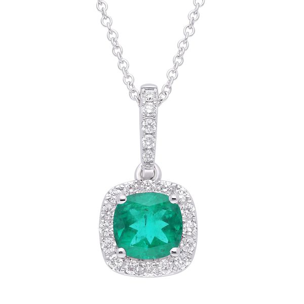 Cushion-Cut Emerald and Halo Pendant