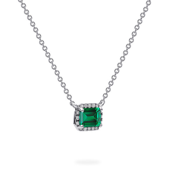 White Gold Emerald and Diamond Pendant Necklace