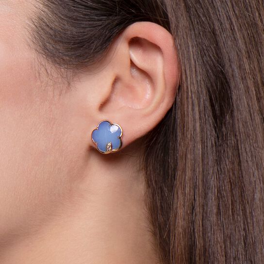 Pasquale Bruni Petit Joli Rose Gold, Blue Moon and Diamond Stud Earrings 16132 On Model image number 1