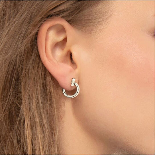 Monica Rich Kosann Galaxy Small Silver and White Sapphire Hoop Earrings 45049 - Model image number 1