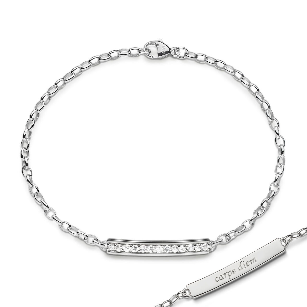  Monica Rich Kosann Petite Poesy Carpe Diem Silver and White Sapphire Bracelet Shot image number 1
