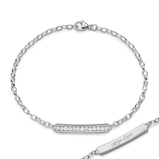  Monica Rich Kosann Petite Poesy Carpe Diem Silver and White Sapphire Bracelet Shot image number 1