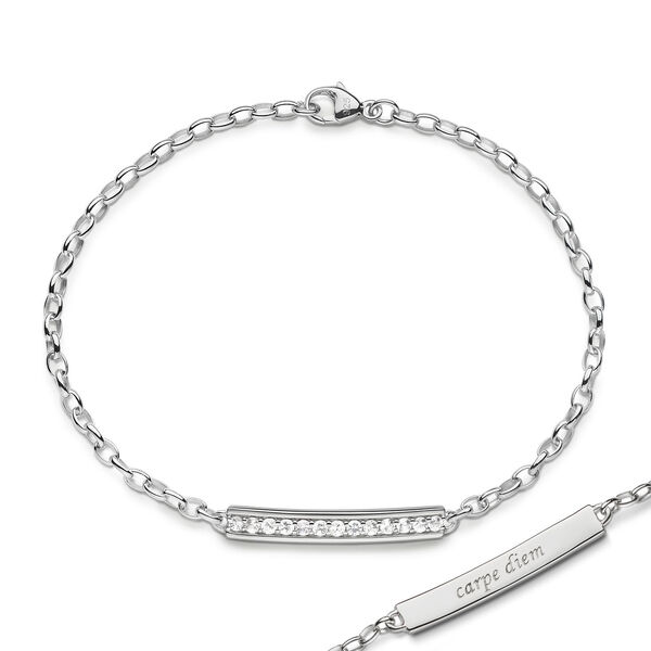 Bracelet Petite Poesy Carpe Diem en argent avec saphir blanc