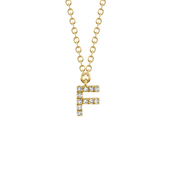 Initials Yellow Gold and Diamond Pav&eacute; Letter F Necklace