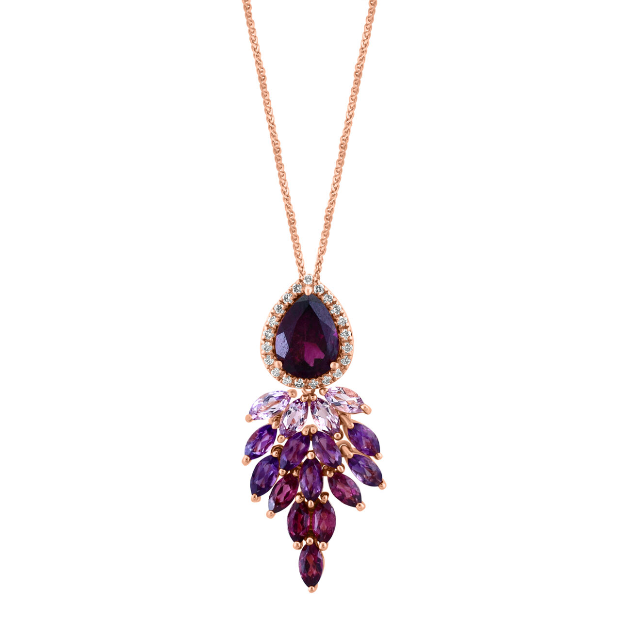 Maison Birks Salon Diamond, Shaded Amethyst and Rhodolite Pendant with Chain PIL05070RH image number 0