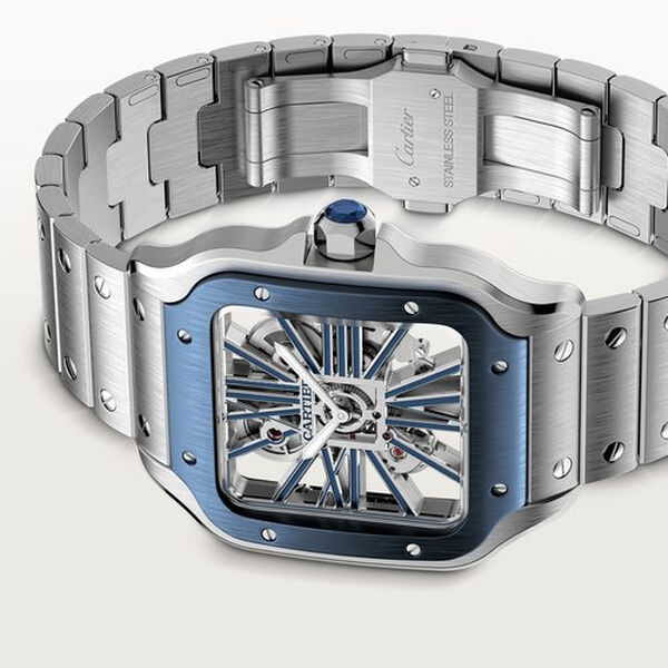 Santos de Cartier Skeleton 40 mm manuelle en acier inoxydable, grand modèle