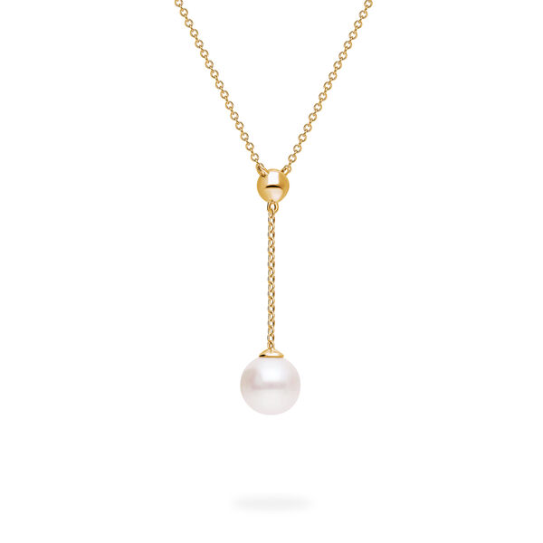 Collier &agrave; pendentif goutte en or jaune avec perle d&rsquo;eau douce et bille d&rsquo;or
