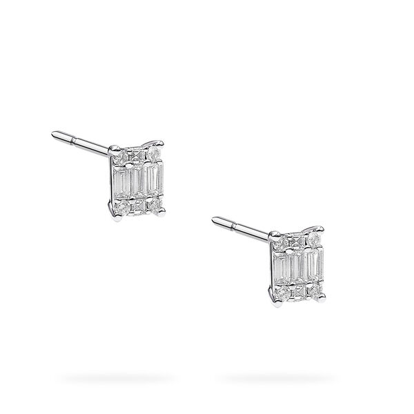 White Gold and Diamond Rectangular Cluster Earrings, Small