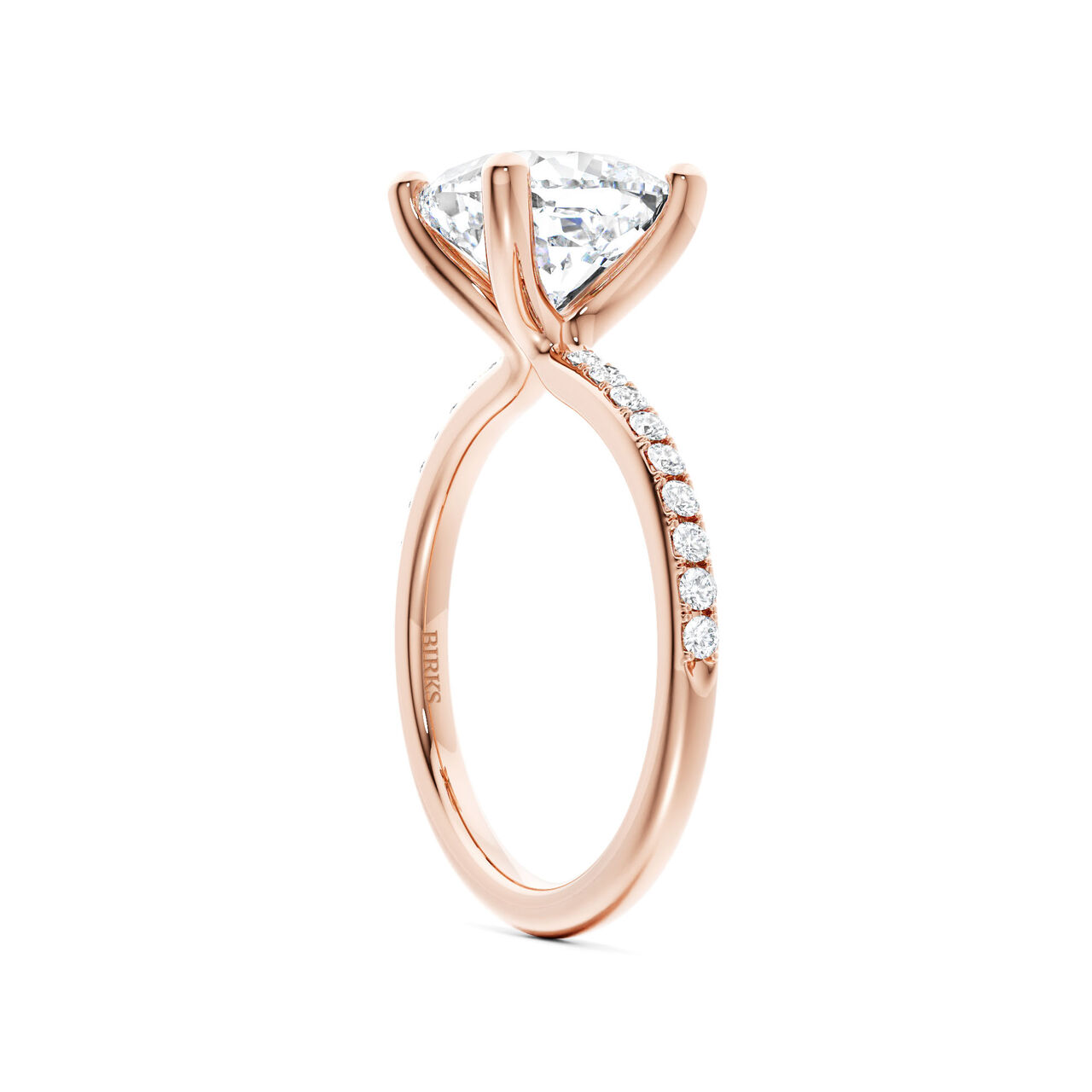 Cushion-cut diamond pav&eacute; engagement ring in rose gold, angle view image number 1