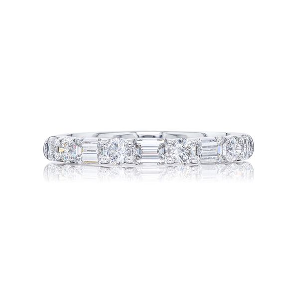 Alternating Round and Emerald-Cut Diamond Wedding Band