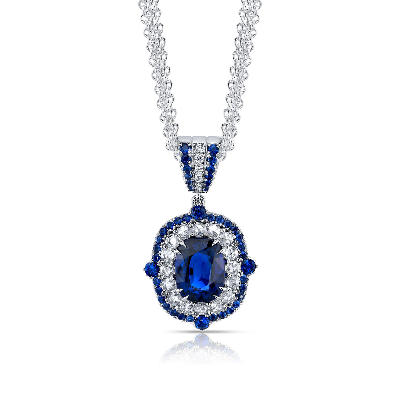 omi prive cushion cut sapphires and diamond pendant p1434 image number 0