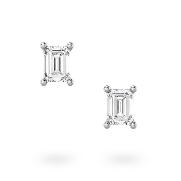 Boucles d'oreilles solitaires en diamant taille &eacute;meraude