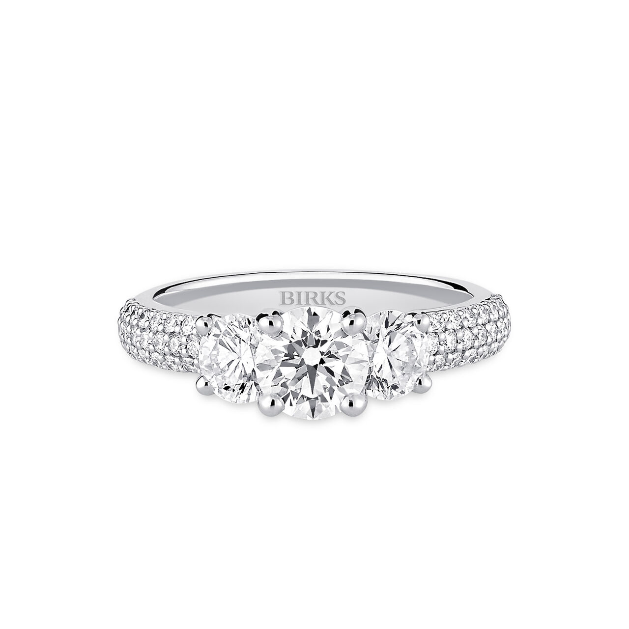 Birks Blue Three-Stone Pavé Diamond Engagement Ring - Front image number 0