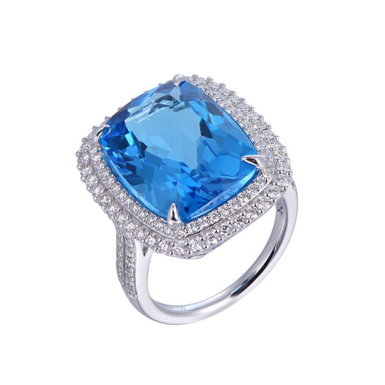 Swiss Blue Topaz and Diamond Ring in White Gold image number 0