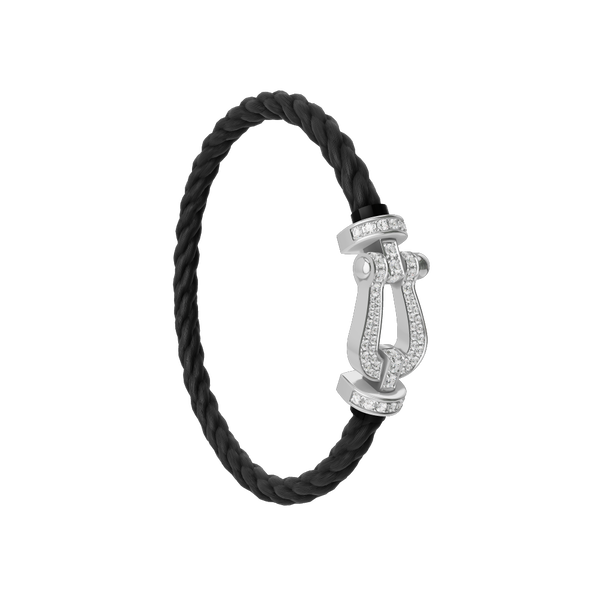 Bracelet cable Force 10 en or blanc avec pavé de diamants, grand modèle