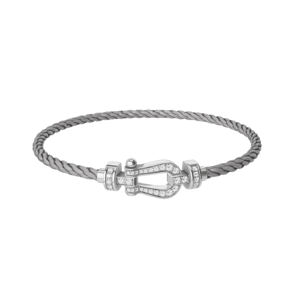 Bracelet cable Force 10 en or blanc avec pavé de diamants, modèle moyen