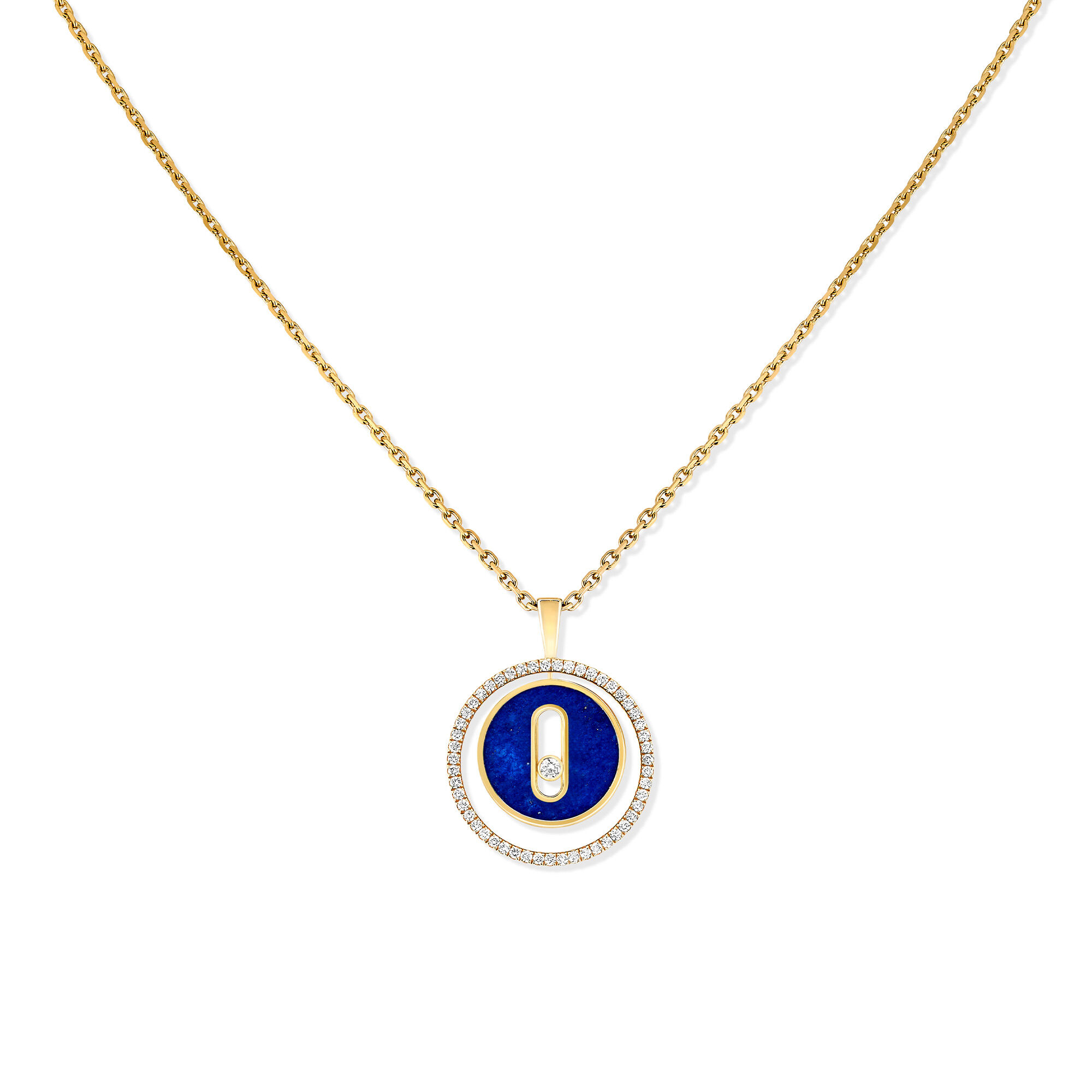 Lucky Move Small Yellow Gold, Lapis and Diamond Pendant