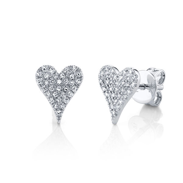 White Gold Heart Stud Earrings with Diamond Pavé