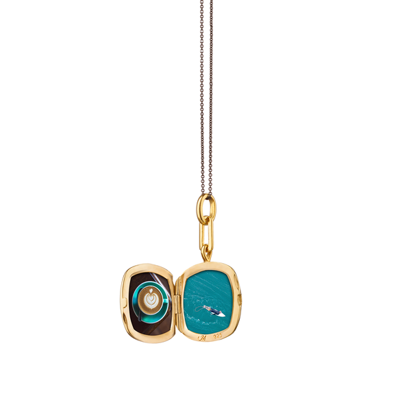 Yellow Gold Vermeil Locket with Green Enamel and Green Sapphire