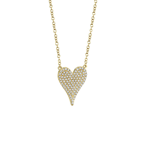 Yellow Gold Heart Pendant with Diamond Pavé