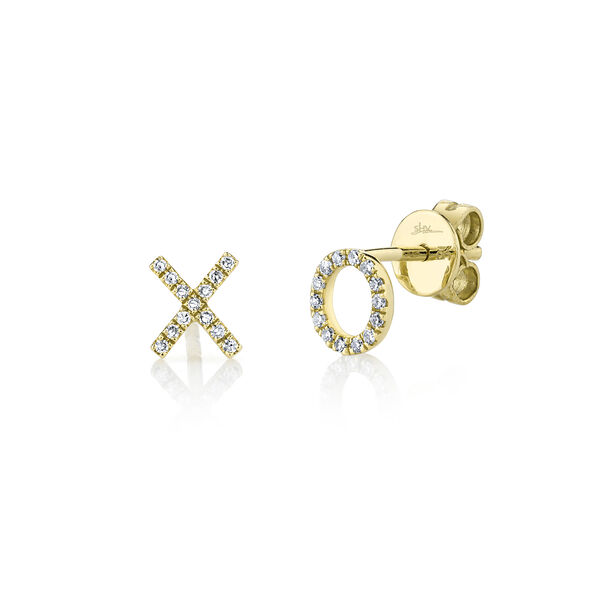 Yellow Gold Stud Earrings with Diamond Pavé