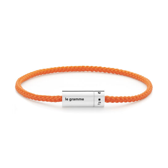 Le Gramme 7g Polished Silver and Orange Polyester Nato Cable Bracelet LG_CARPONOF05105 Front image number 0