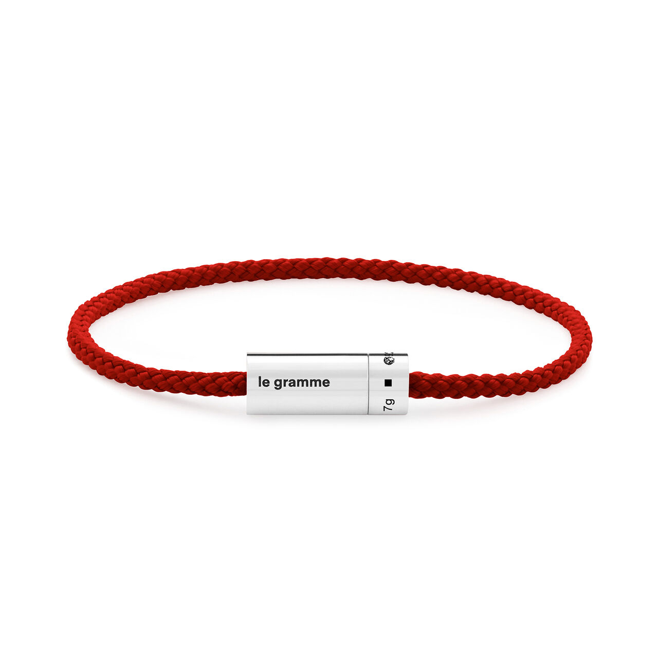Le Gramme 7g Polished Silver and Red Polyester Nato Cable Bracelet CARPONRO051_05_7G Front image number 0