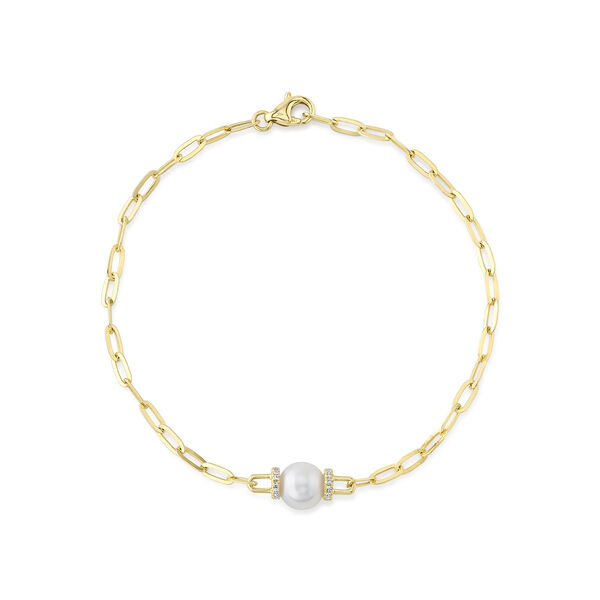 Yellow Gold Chain Bracelet with Pearl and Diamonds