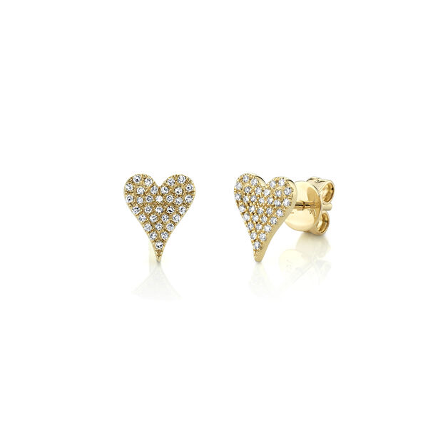 Yellow Gold Heart Stud Earrings with Diamond Pavé