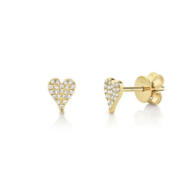 Yellow Gold Heart Stud Earrings with Diamond Pavé