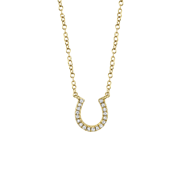 Yellow Gold Horseshoe Pendant with Diamond Pavé